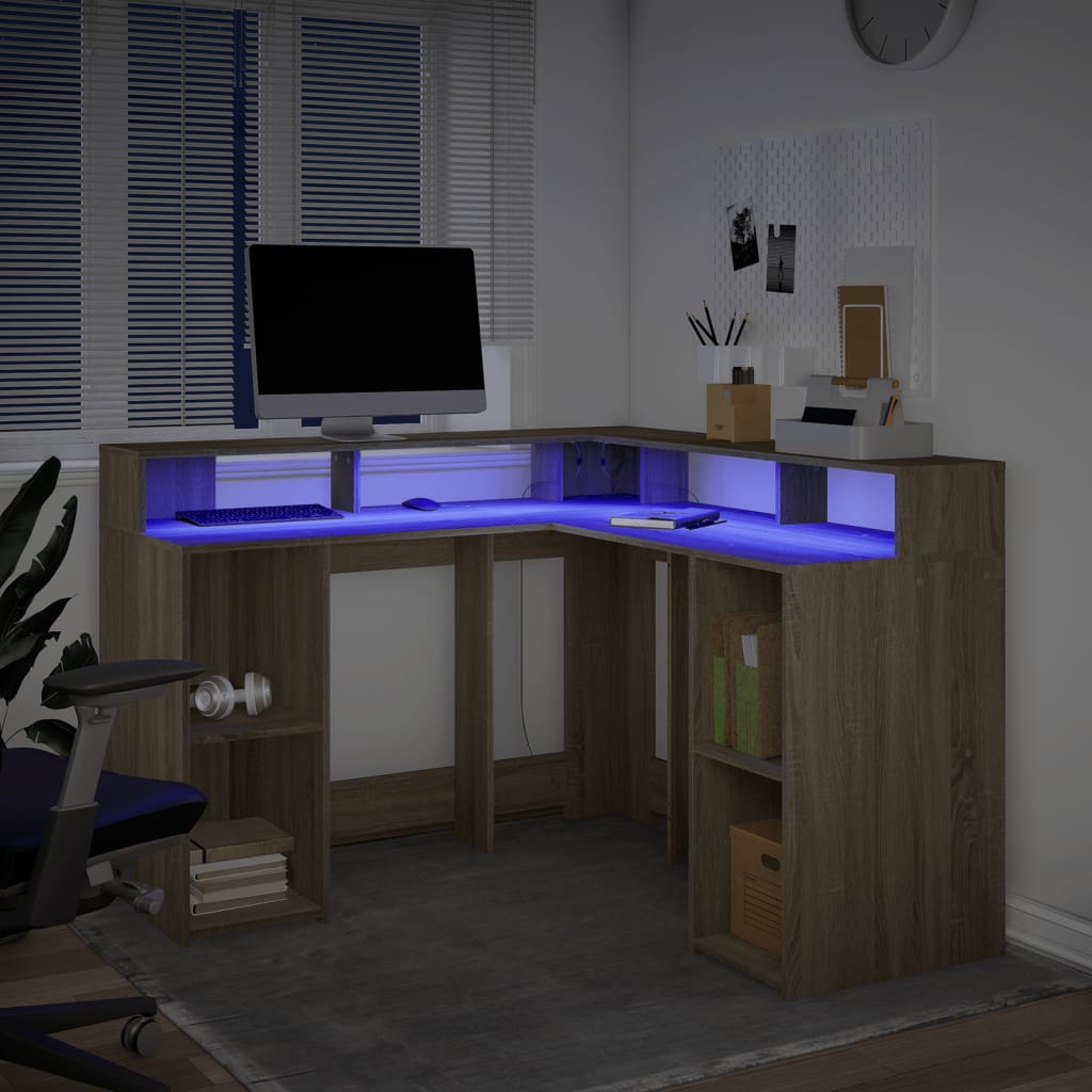 Rašomasis stalas su LED apšvietimu, ąžuolo, 130x130x91cm