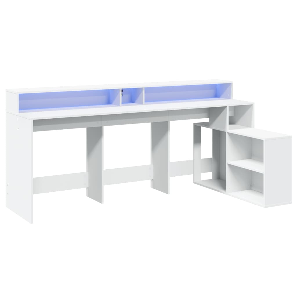 Rakstāmgalds ar LED apgaismojumu, balts, 200x104x91 cm