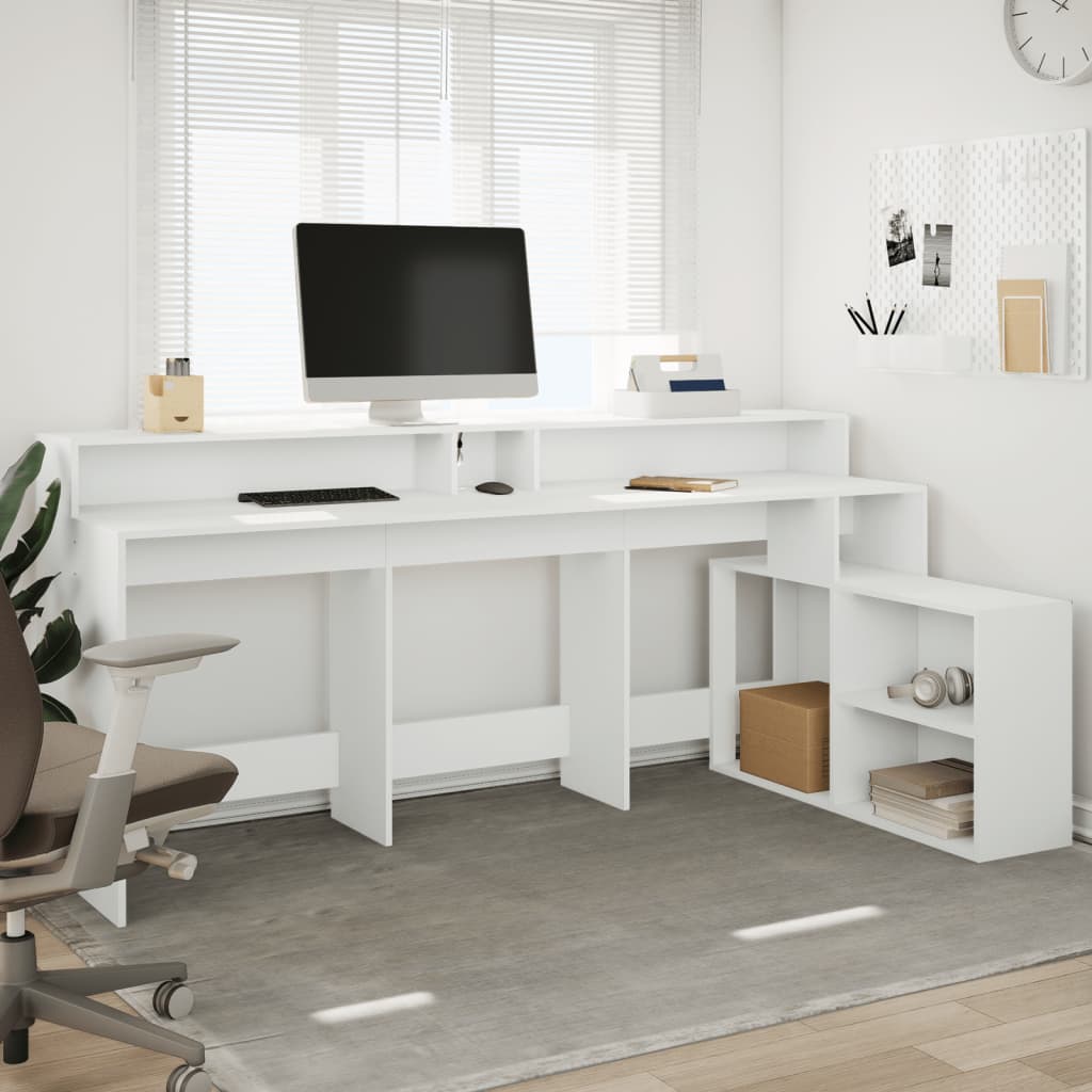 Rakstāmgalds ar LED apgaismojumu, balts, 200x104x91 cm