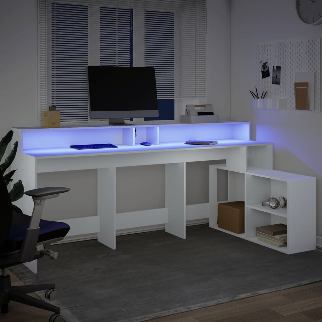 Rakstāmgalds ar LED apgaismojumu, balts, 200x104x91 cm