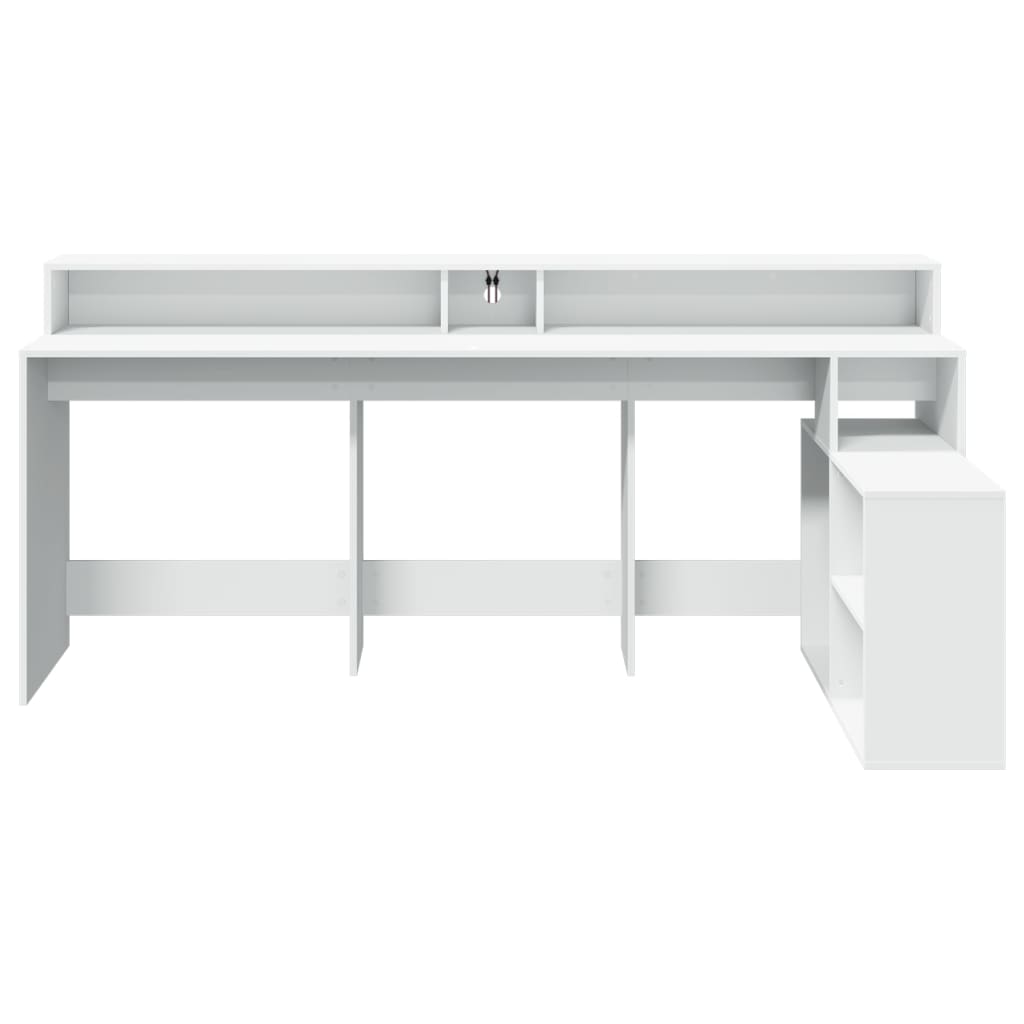 Rakstāmgalds ar LED apgaismojumu, balts, 200x104x91 cm