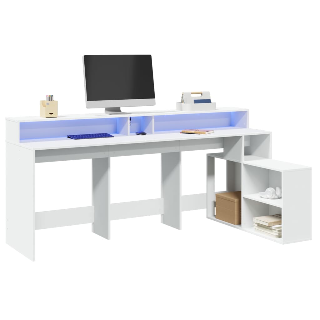 Rakstāmgalds ar LED apgaismojumu, balts, 200x104x91 cm