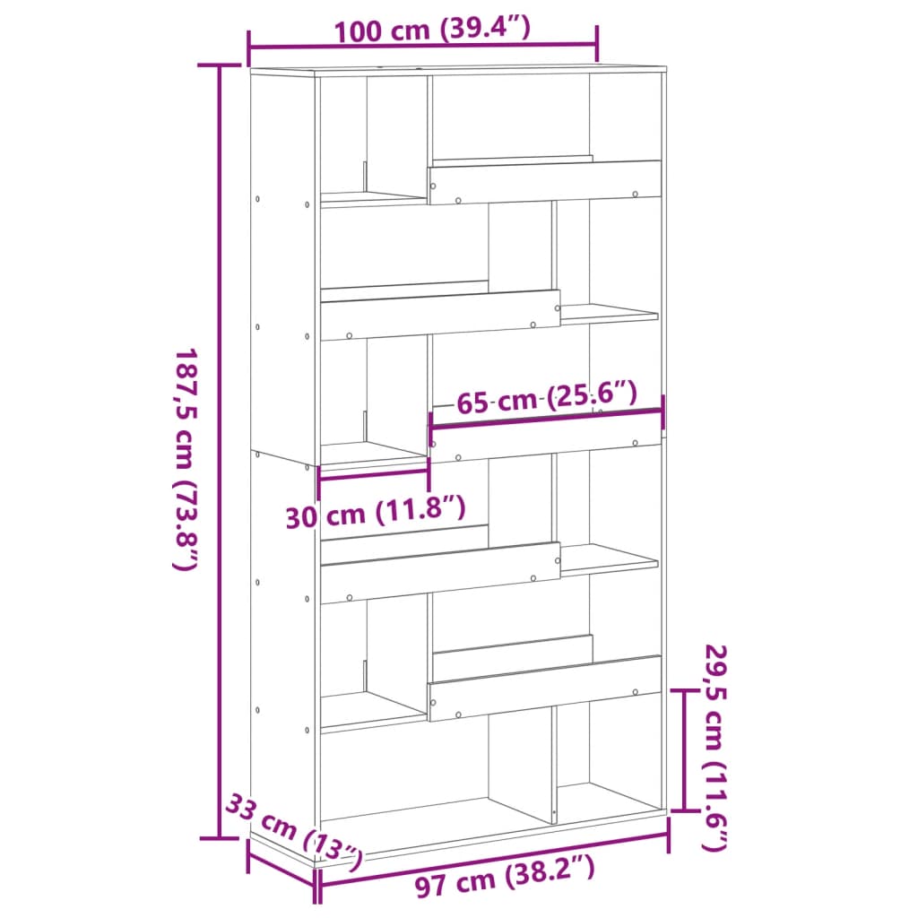 Room divider, smoked oak, 100x33x187.5cm, wood