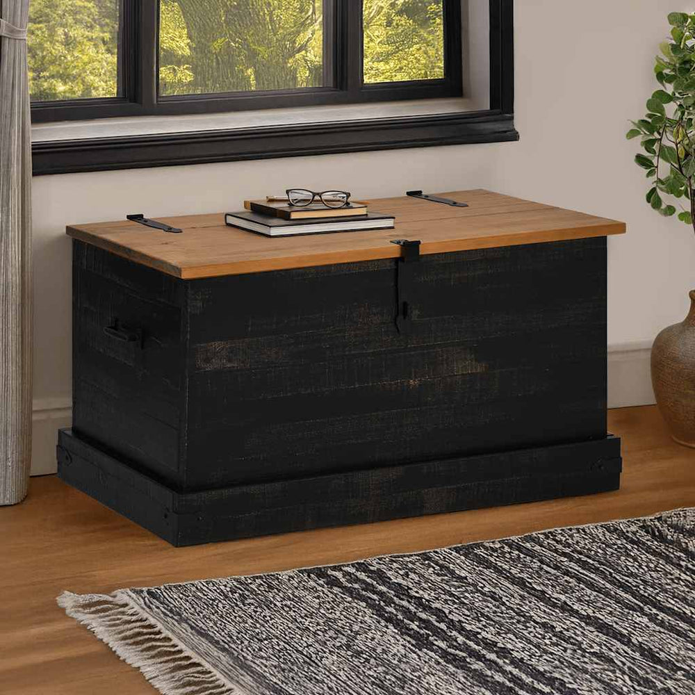 laikymo skrynia HALDEN juoda 91x48x47 cm medžio masyvo pušis