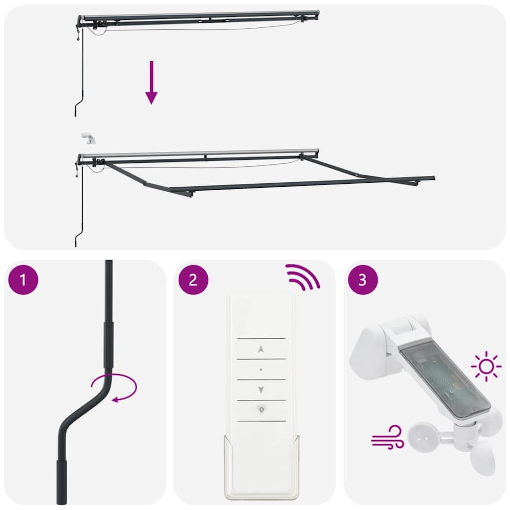 Automātiska izvelkama markīze ar LED, bordo krāsā, 300x250cm