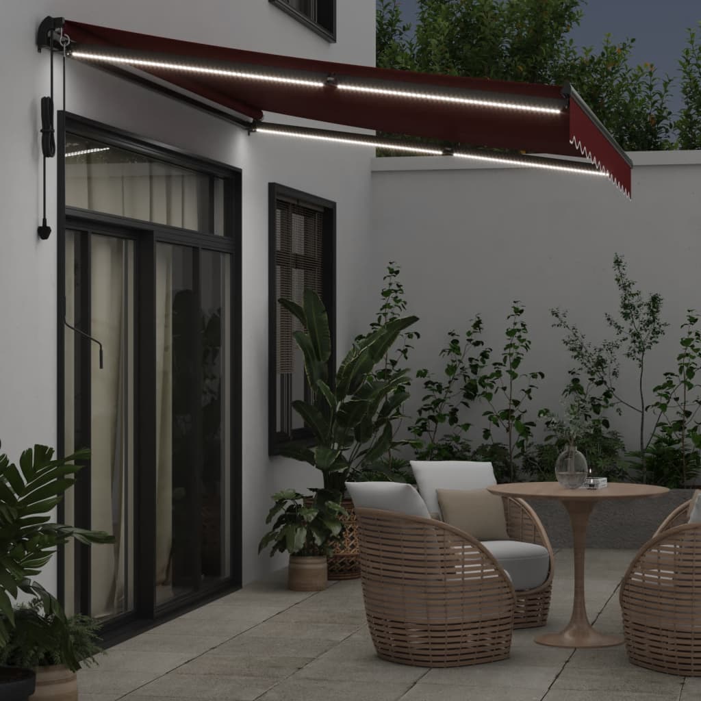 Automātiska ievelkama markīze ar LED, bordo krāsa, 350x250cm