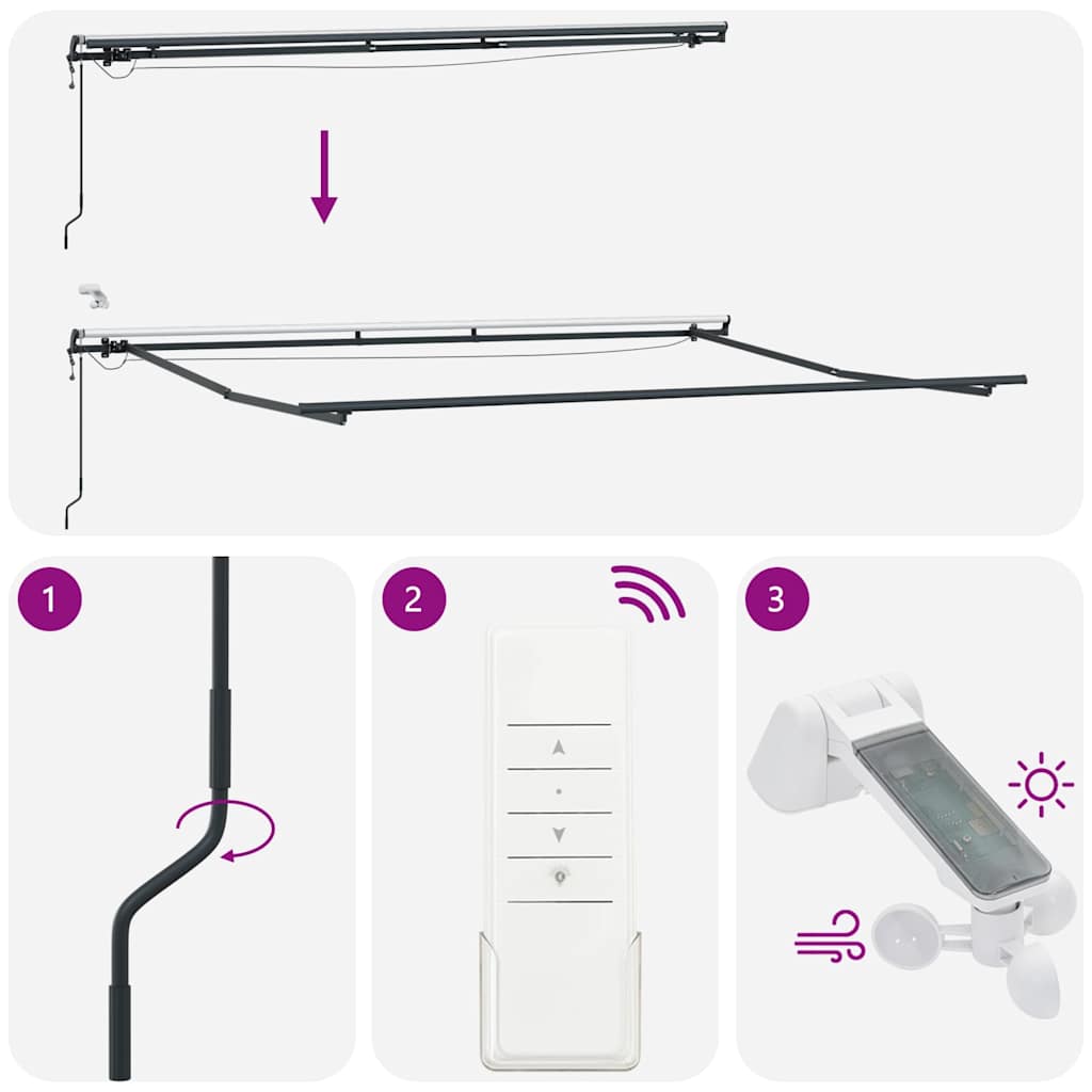 Automatinė ištraukiama markizė su LED, bordo spalvos, 450x300cm