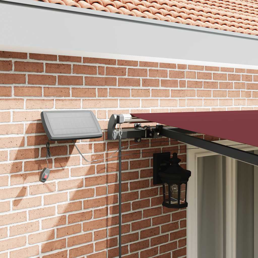 Manual retractable awning with LED, burgundy, 500x300cm