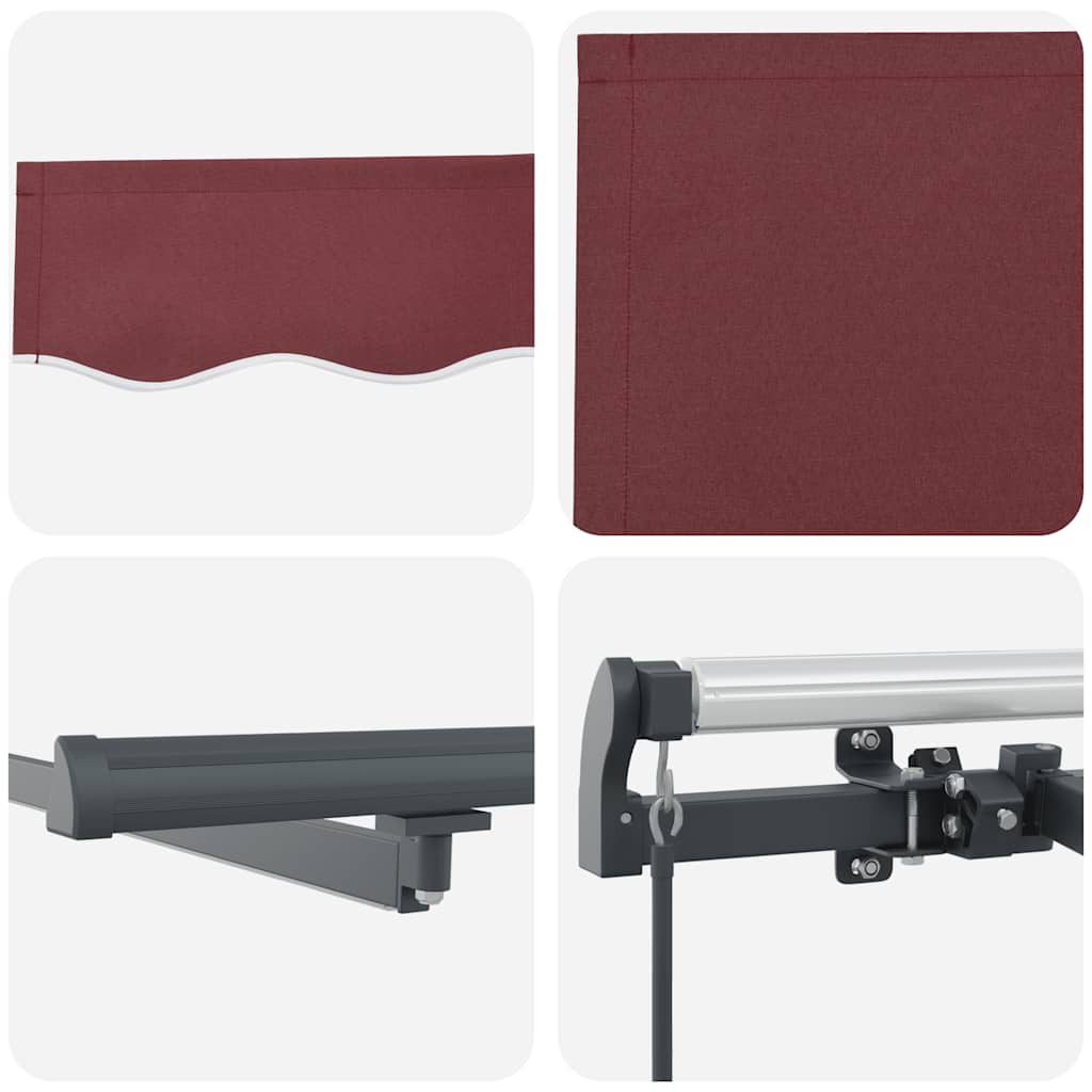 Manual retractable awning with LED, burgundy, 500x300cm