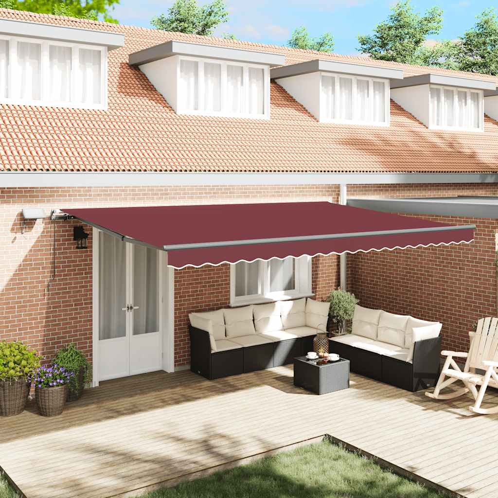 Manual retractable awning with LED, burgundy, 500x300cm
