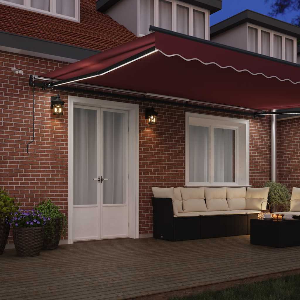 Automatinė ištraukiama markizė su LED, bordo spalvos, 500x300cm