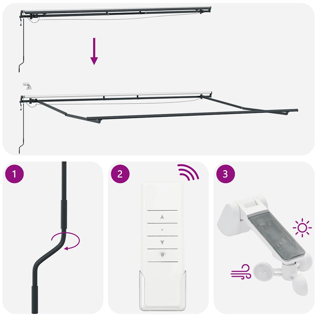 Automatinė ištraukiama markizė su LED, bordo spalvos, 500x300cm