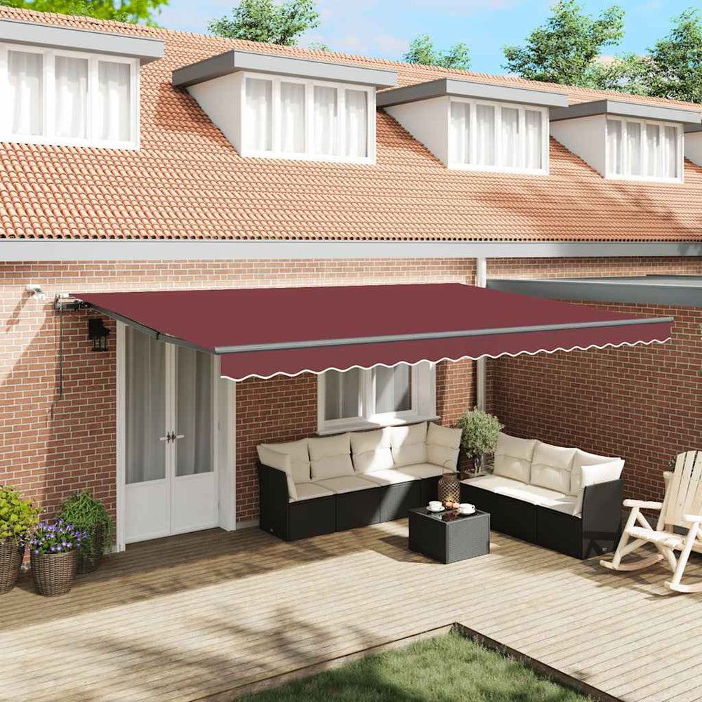 Automatic retractable awning with LED, burgundy, 500x300cm