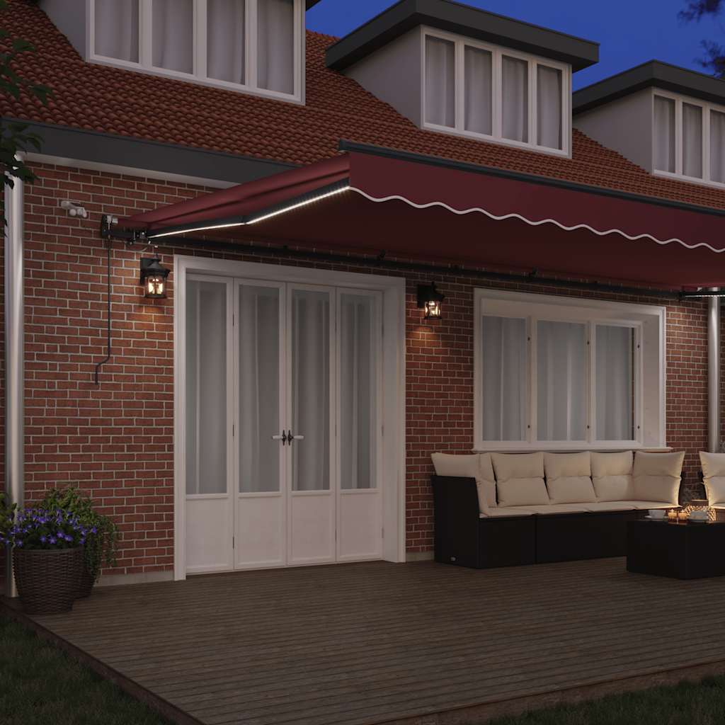 Automatinė ištraukiama markizė su LED, bordo spalvos, 600x300cm