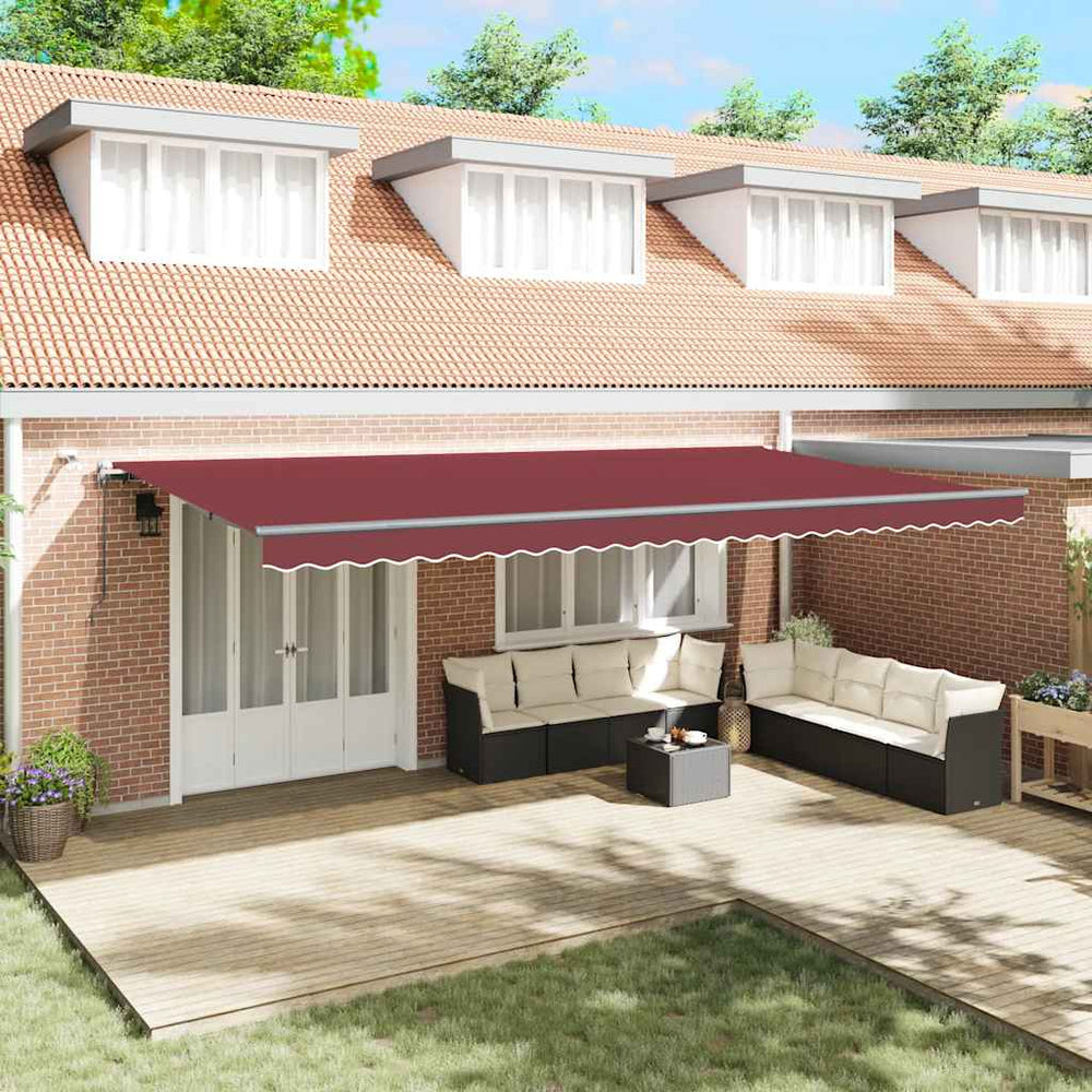 Automatic retractable awning with LED, burgundy, 600x300cm