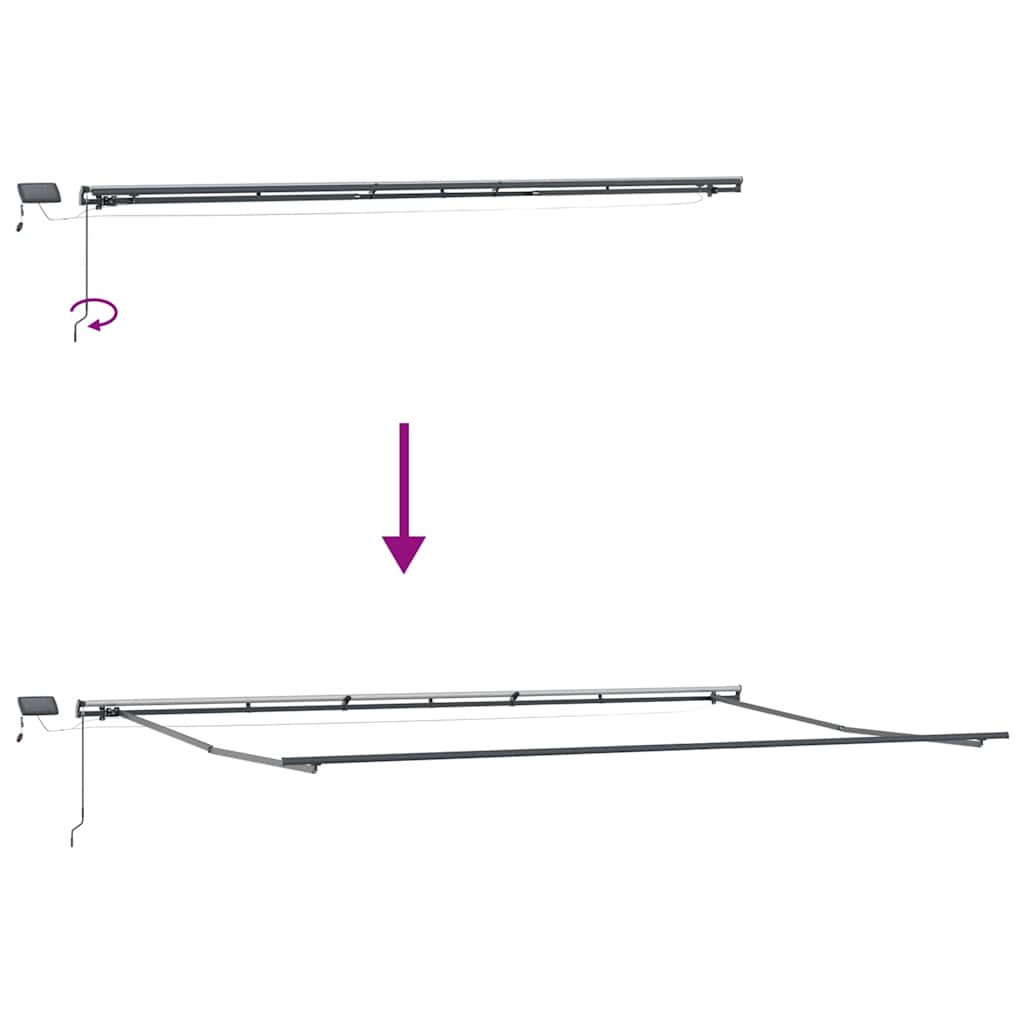 Rankiniu būdu ištraukiama markizė su LED lemputėmis, antracito ir baltos spalvos, 600x300 cm