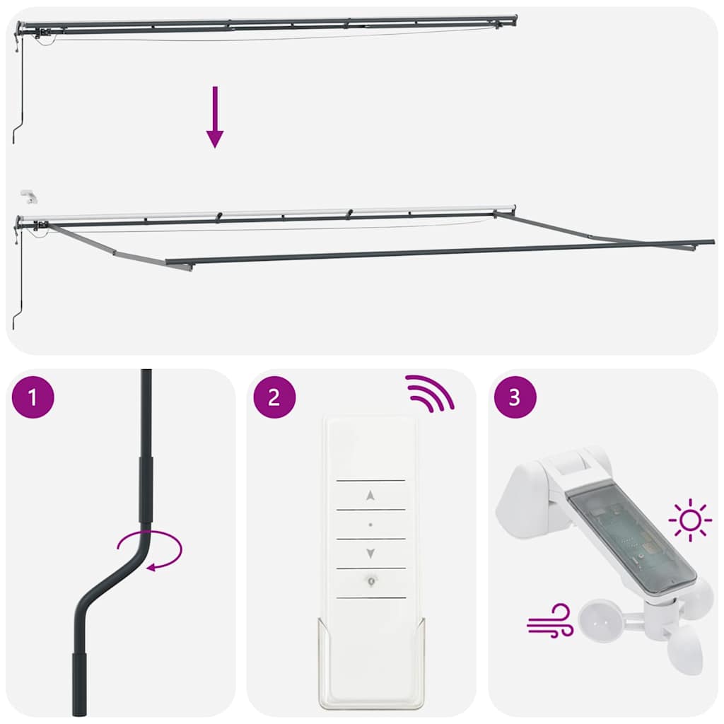 Automatinė ištraukiama markizė su LED lemputėmis, antracito ir baltos spalvos, 600x300 cm