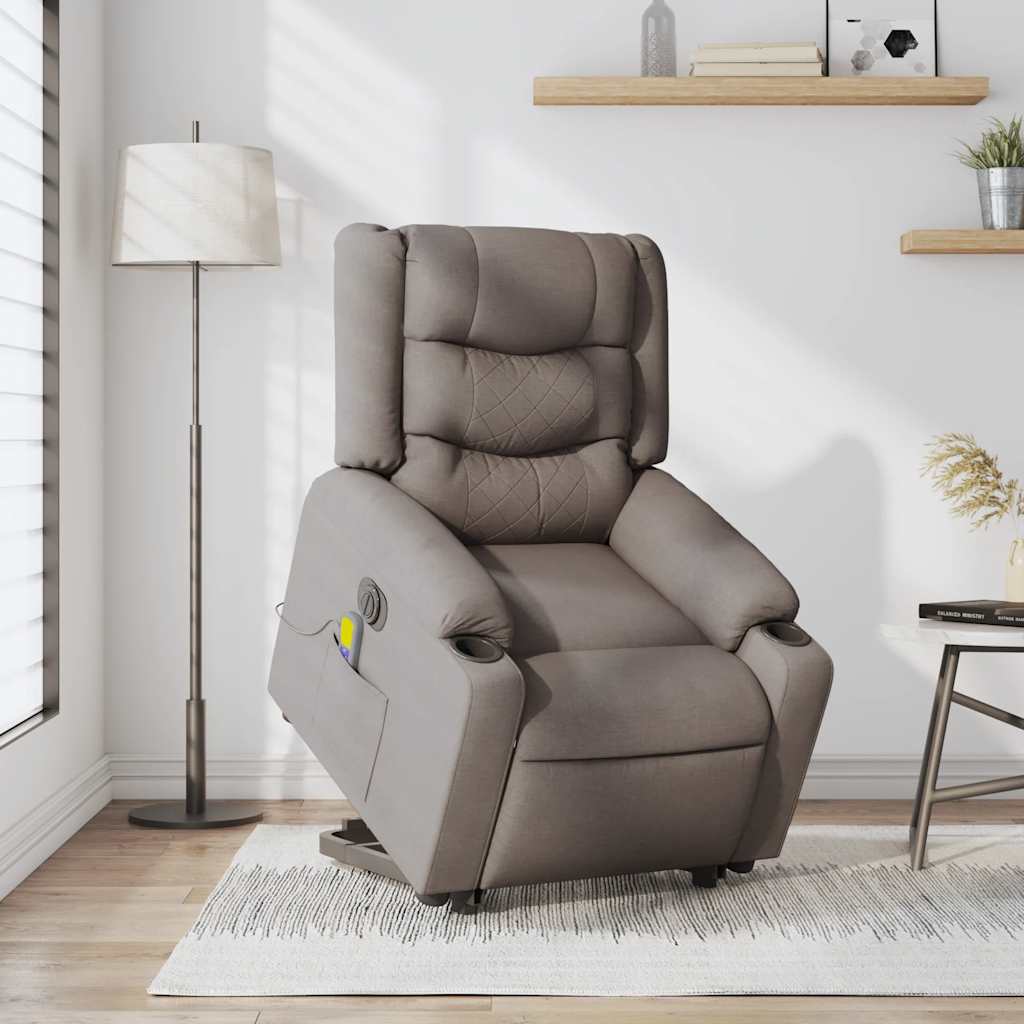 Atsistojantis elektrinis masažinis krėslas, taupe, audinys