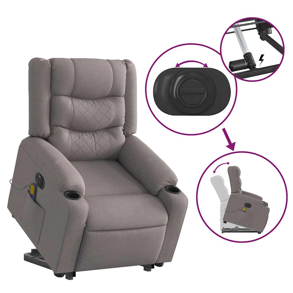 Atsistojantis elektrinis masažinis krėslas, taupe, audinys