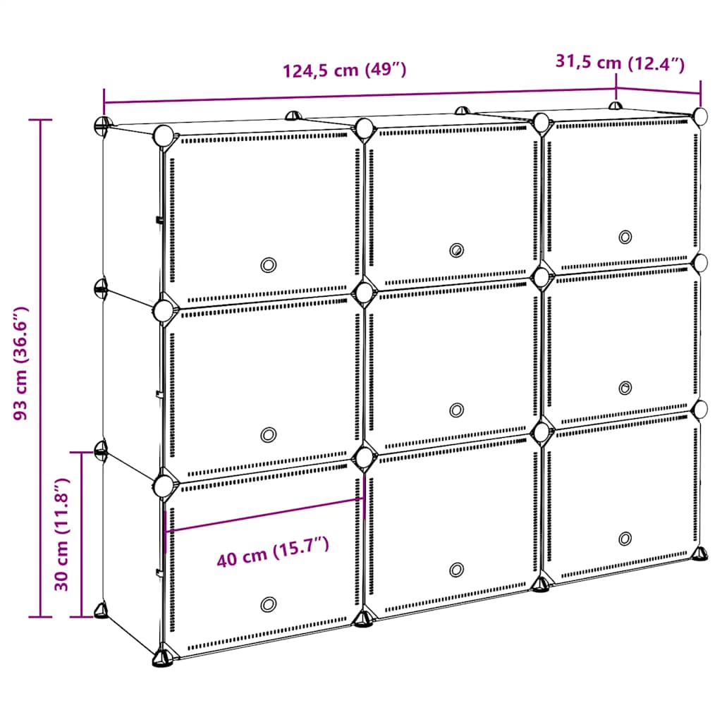 Storage Cube Organizer su 9 kubeliais ir durelėmis juodas PP