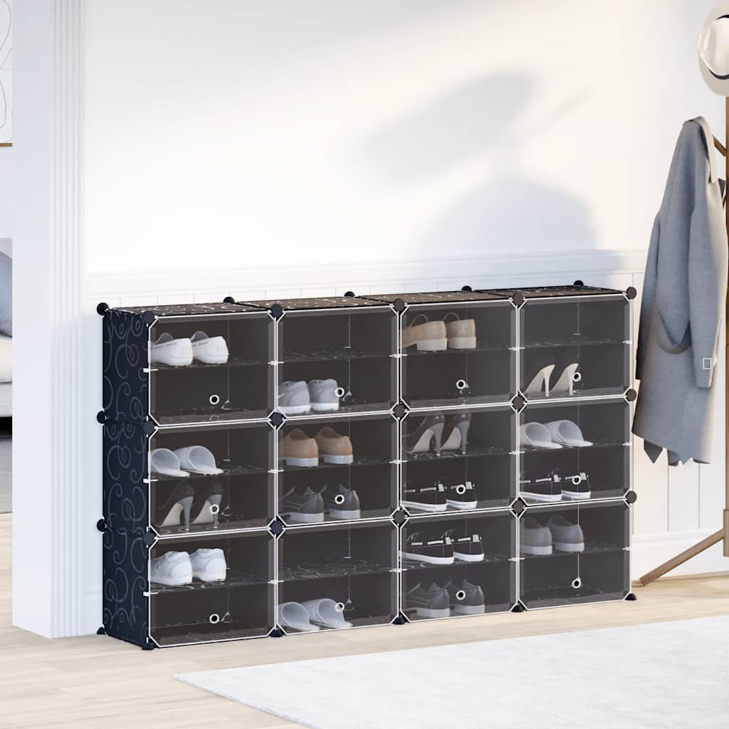12-Cube Storage Cube Organizer with Doors Black PP
