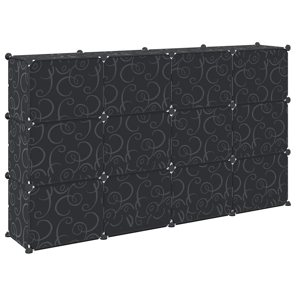 12-Cube Storage Cube Organizer with Doors Black PP