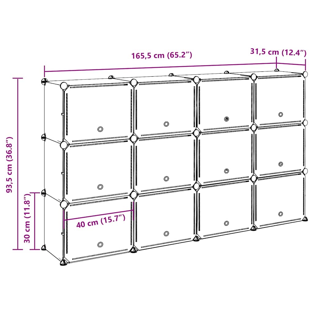 12-Cube Storage Cube Organizer with Doors Black PP