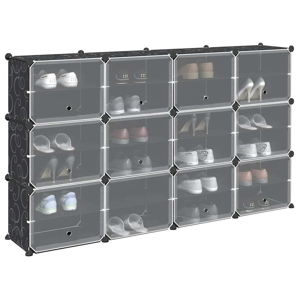 12-Cube Storage Cube Organizer with Doors Black PP