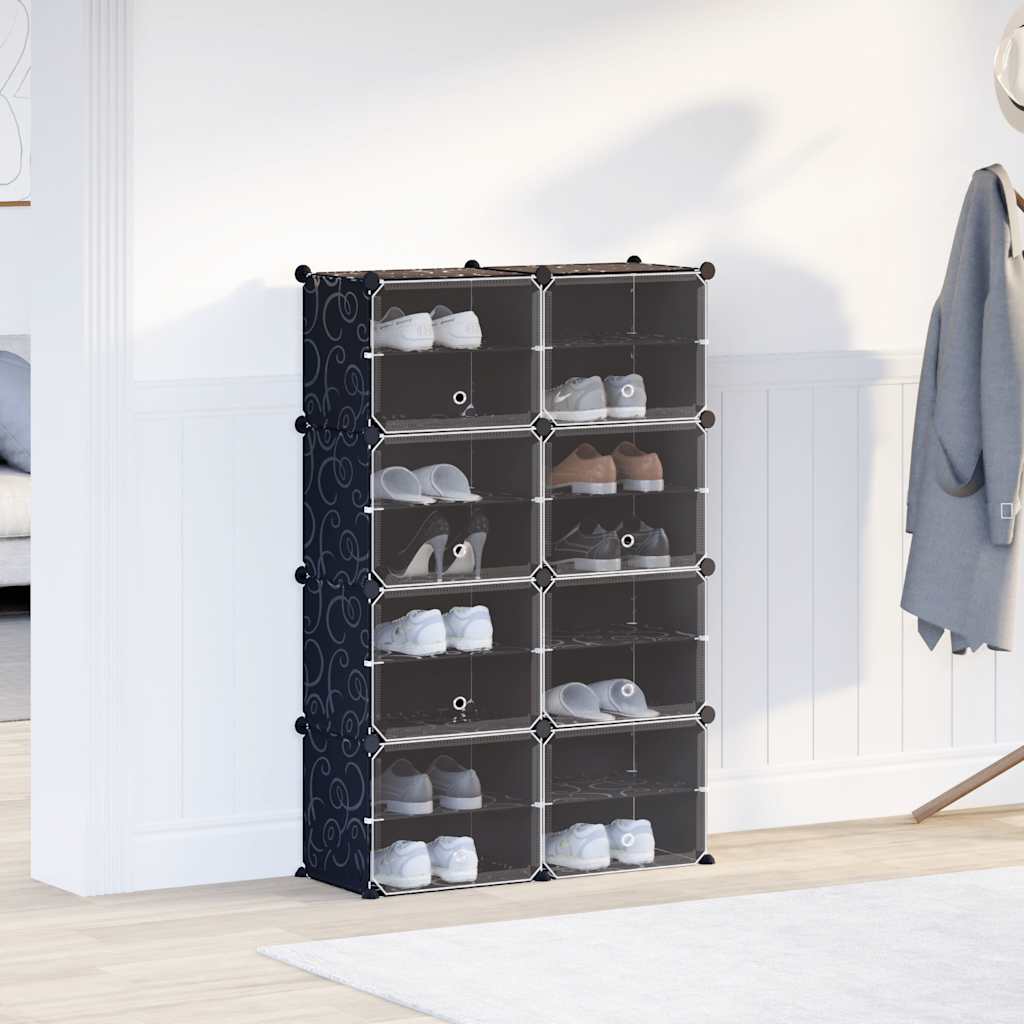 Storage Cube Organizer with 8 Cubes and Doors Black PP