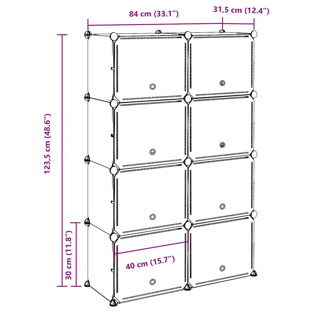 Storage Cube Organizer with 8 Cubes and Doors Black PP