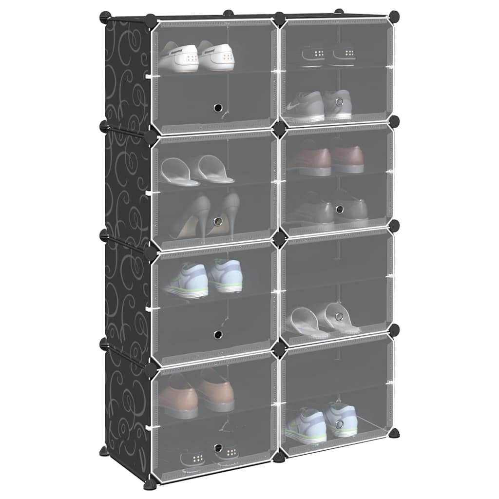 Storage Cube Organizer with 8 Cubes and Doors Black PP