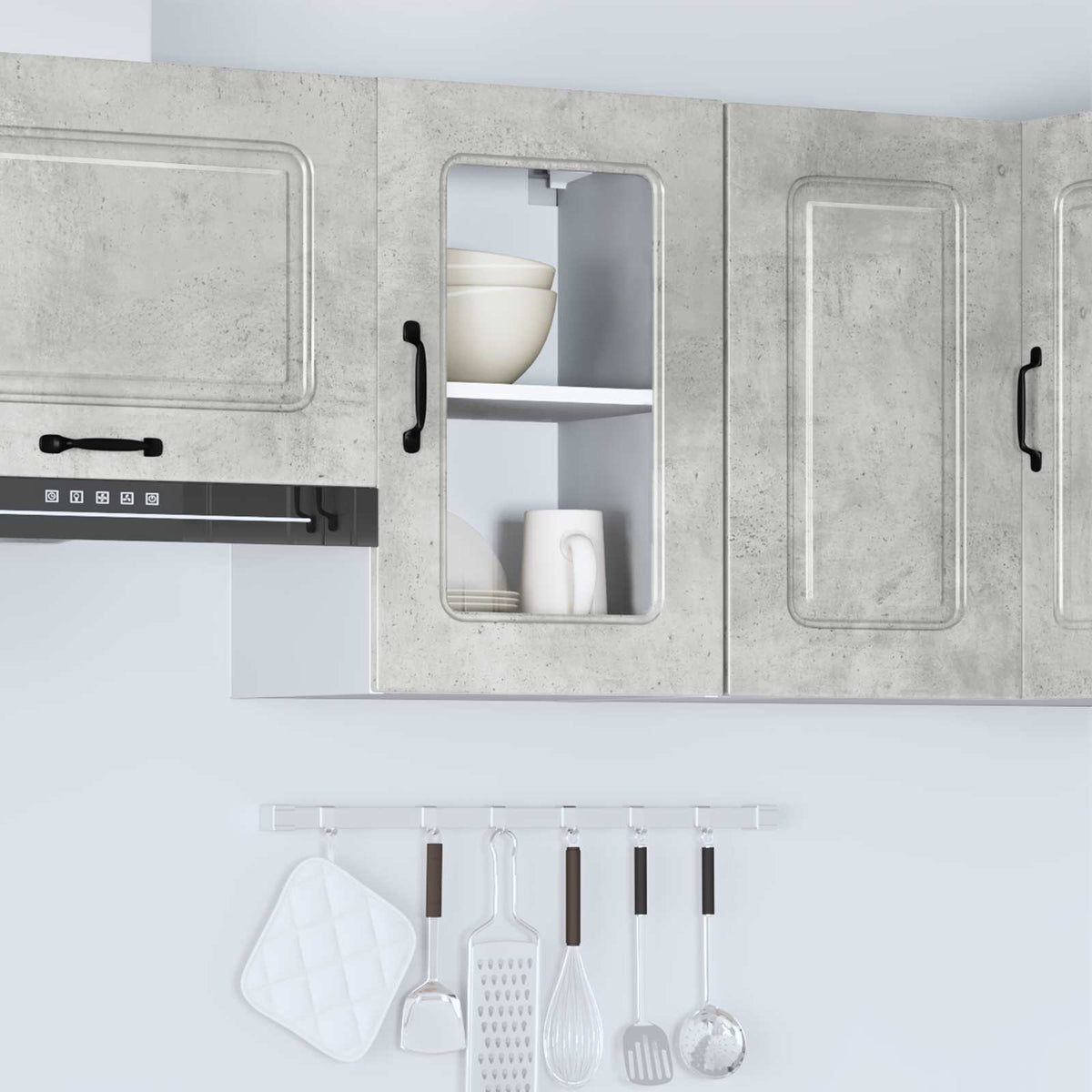 Kitchen cabinet with glass doors, Kalmar, concrete grey