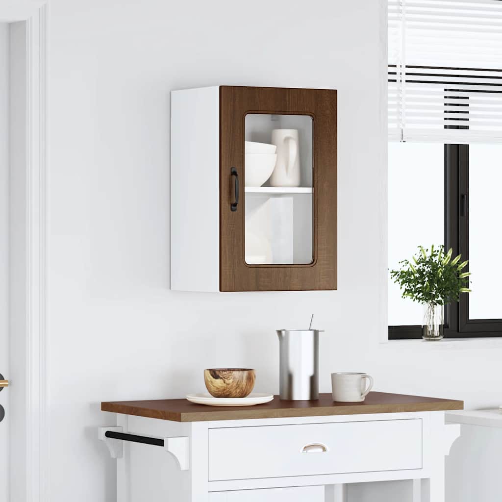 Kalmar kitchen cabinet with glass doors, brown oak