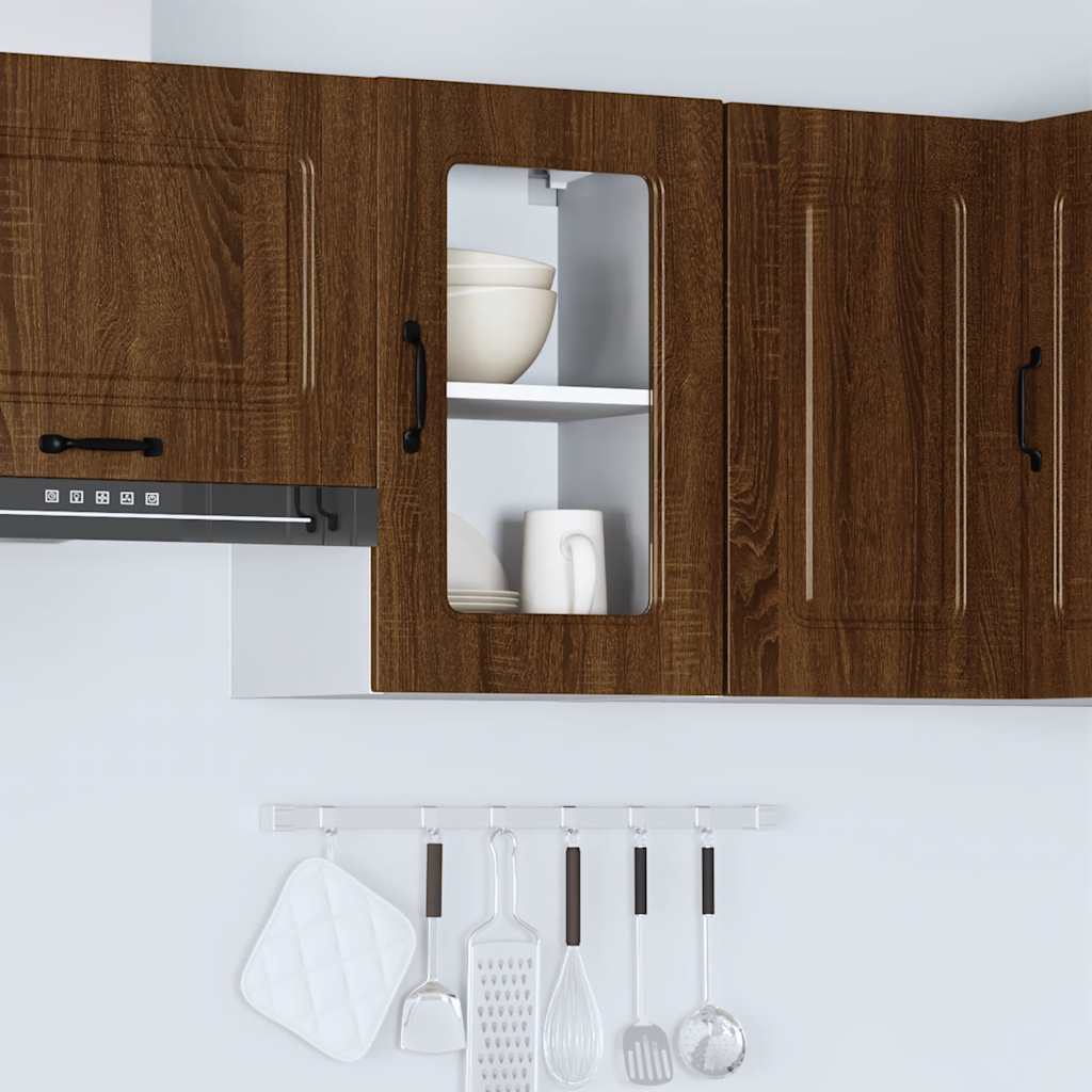 Kalmar kitchen cabinet with glass doors, brown oak
