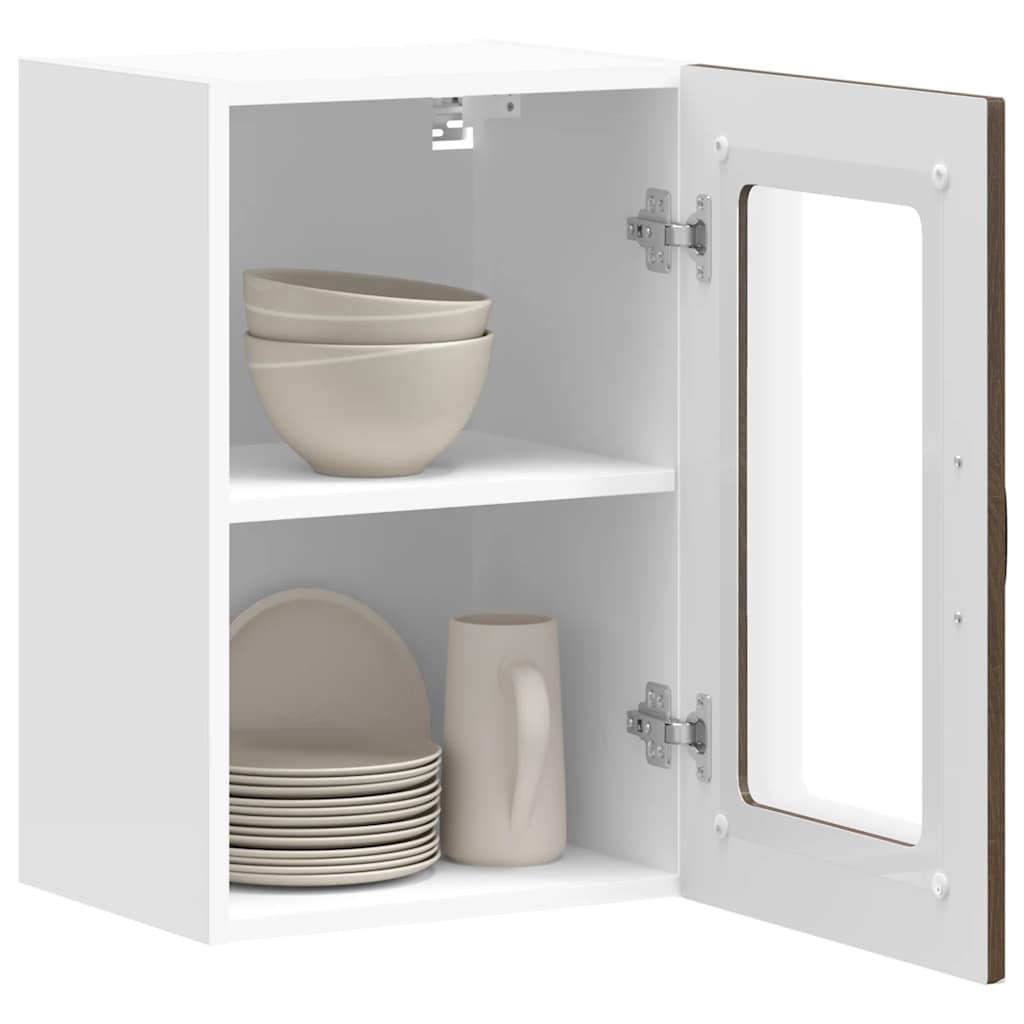 Kalmar kitchen cabinet with glass doors, brown oak