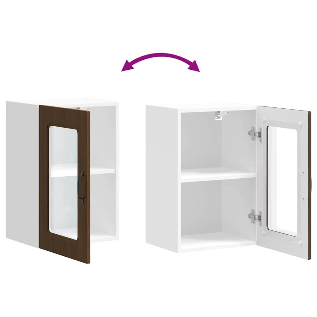 Kalmar kitchen cabinet with glass doors, brown oak