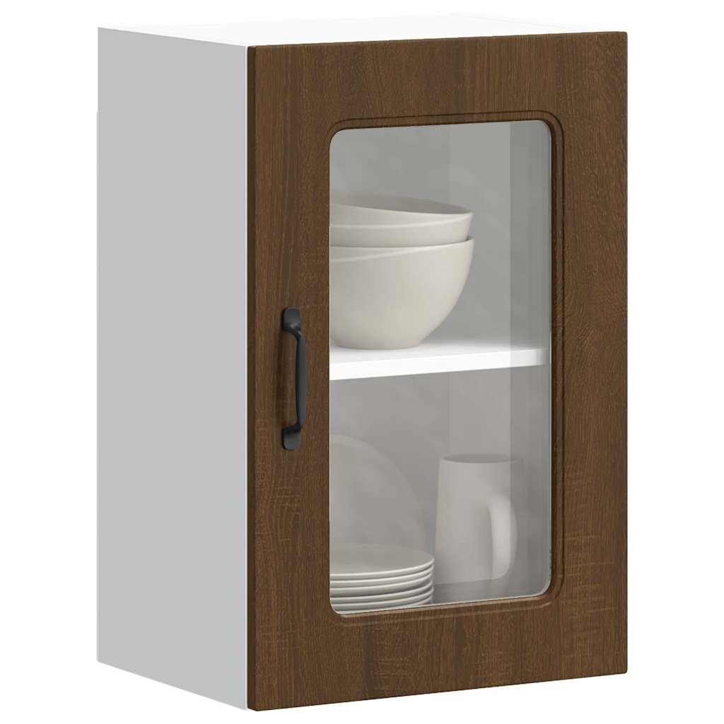 Kalmar kitchen cabinet with glass doors, brown oak