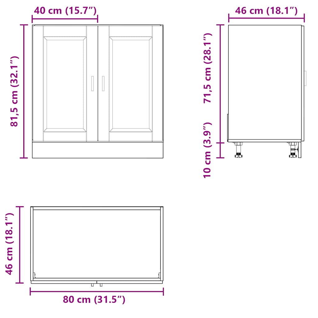 Porto old wood washbasin cabinet 80x46x81.5 cm