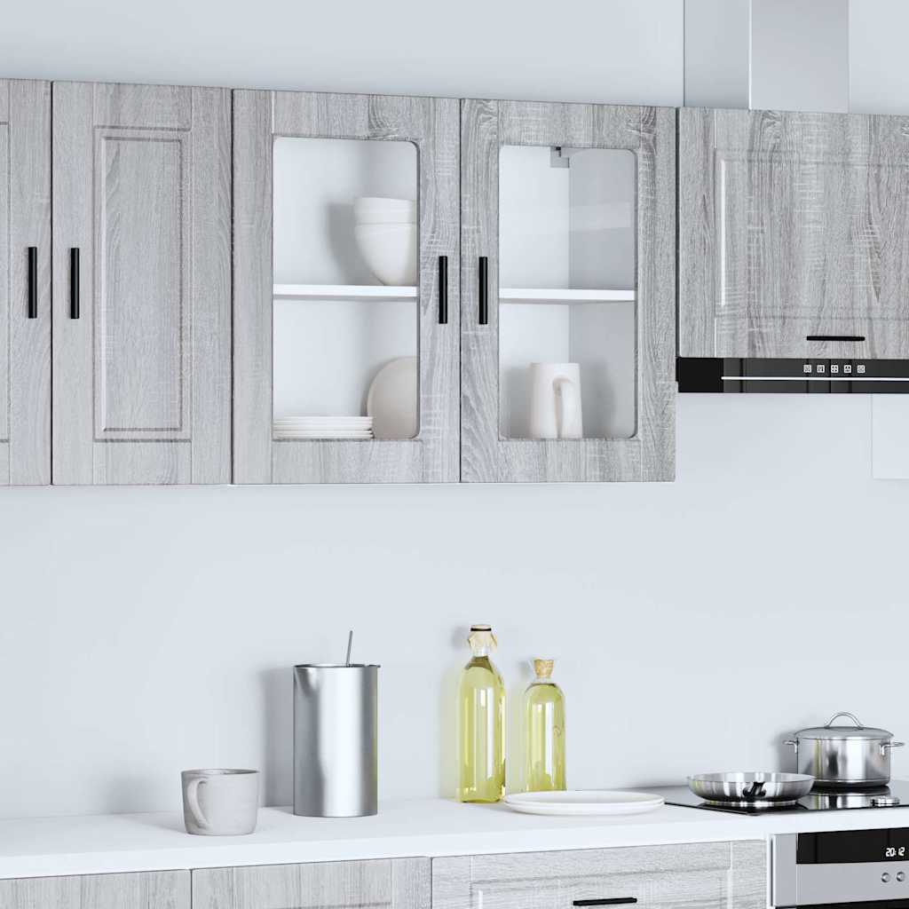 Kitchen cabinet with glass doors, Porto, grey