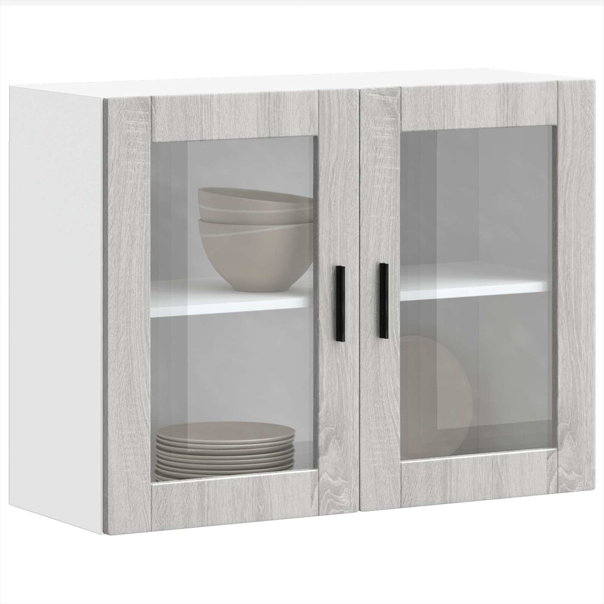 Kitchen cabinet with glass doors, Porto, grey