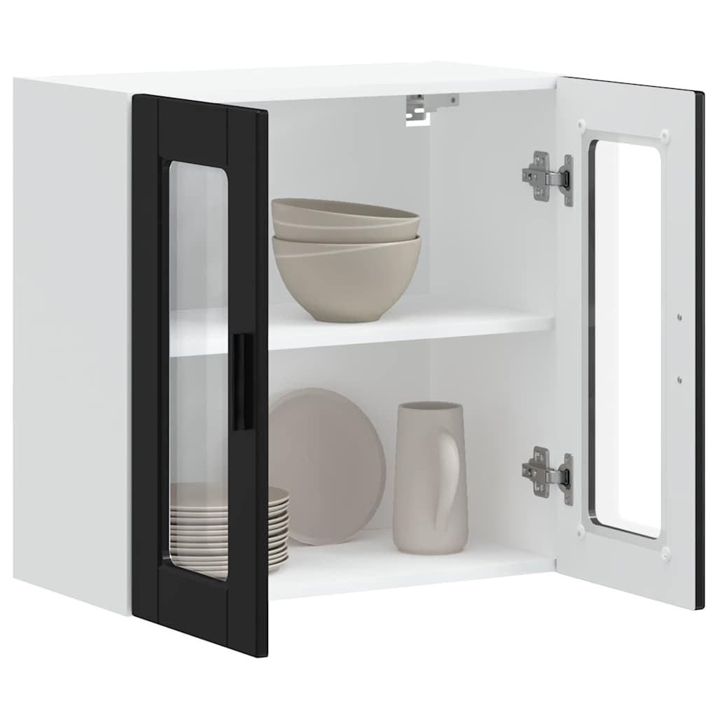Kitchen cabinet with glass doors, Porto, black