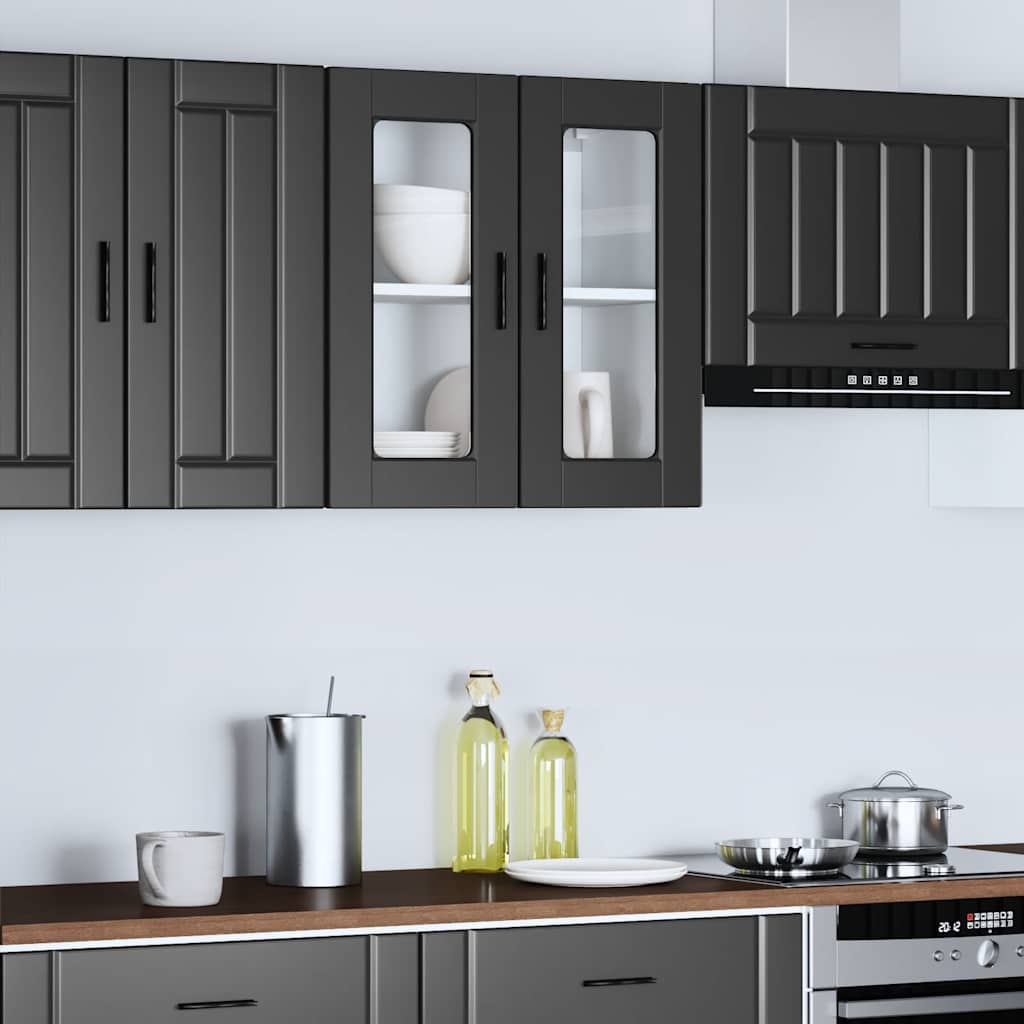 Kitchen cabinet with glass doors, Porto, black