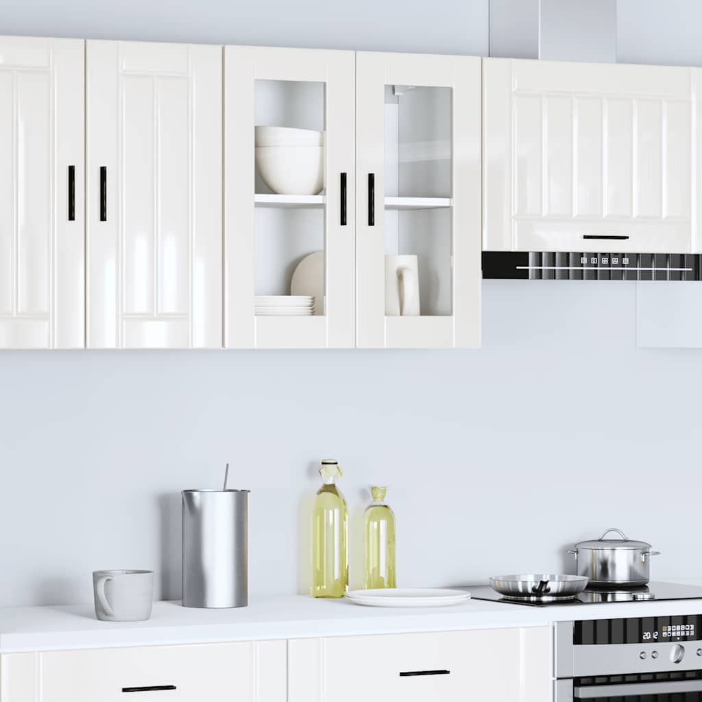 Kitchen cabinet with glass doors, Porto, white
