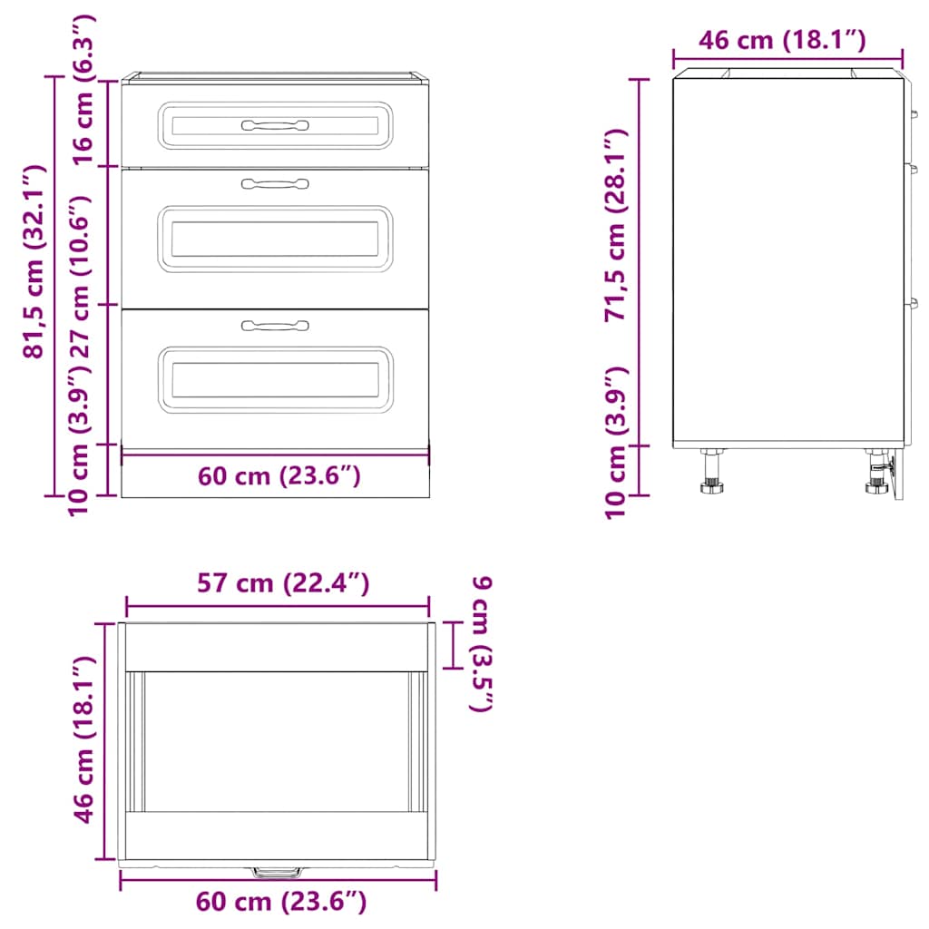 Kitchen cabinet, Kalmar, grey, engineered wood