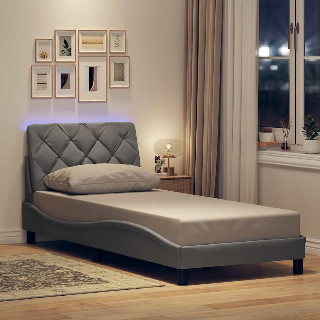 Lovos rėmas su LED be čiužinio, šviesiai pilkas, 80x200 cm