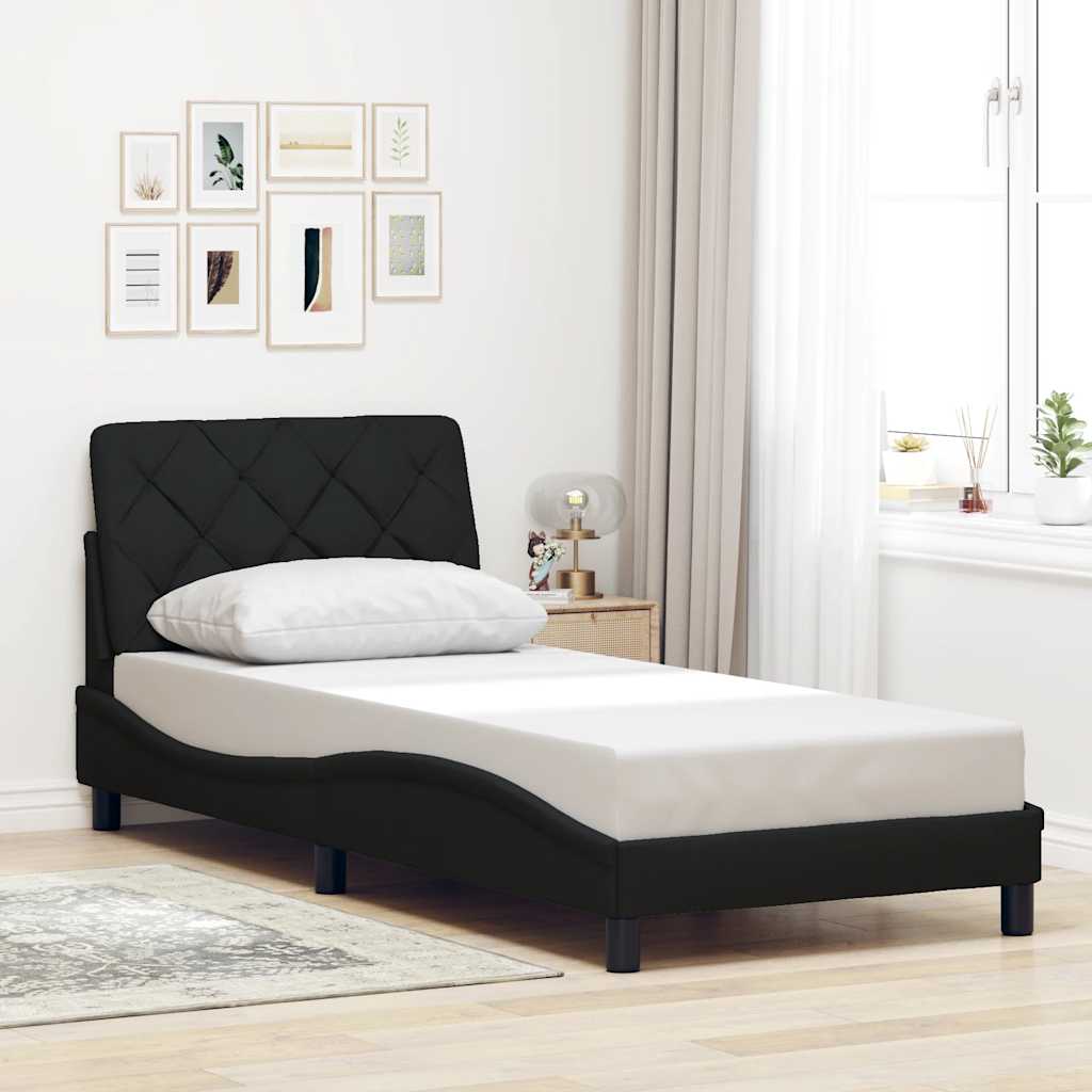 LED bed frame without mattress, black, 80x200 cm, fabric