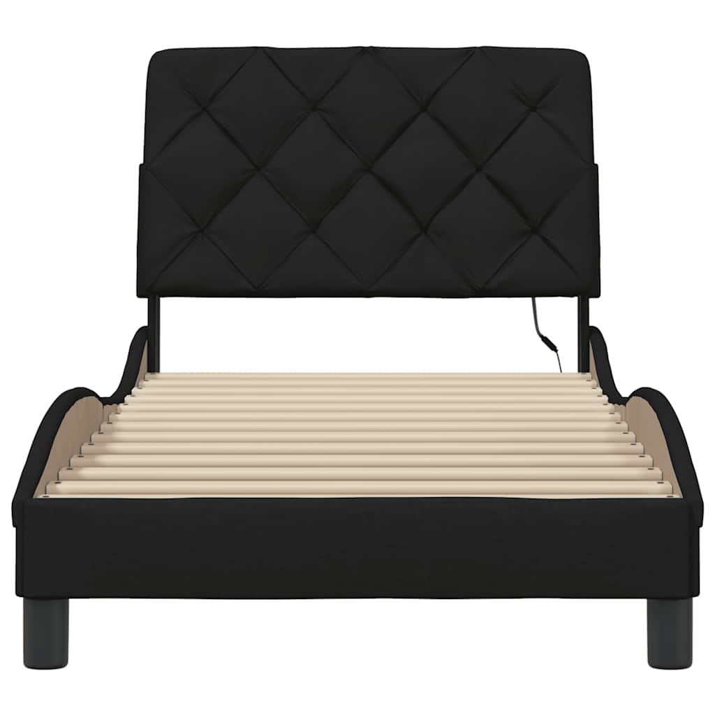LED bed frame without mattress, black, 80x200 cm, fabric