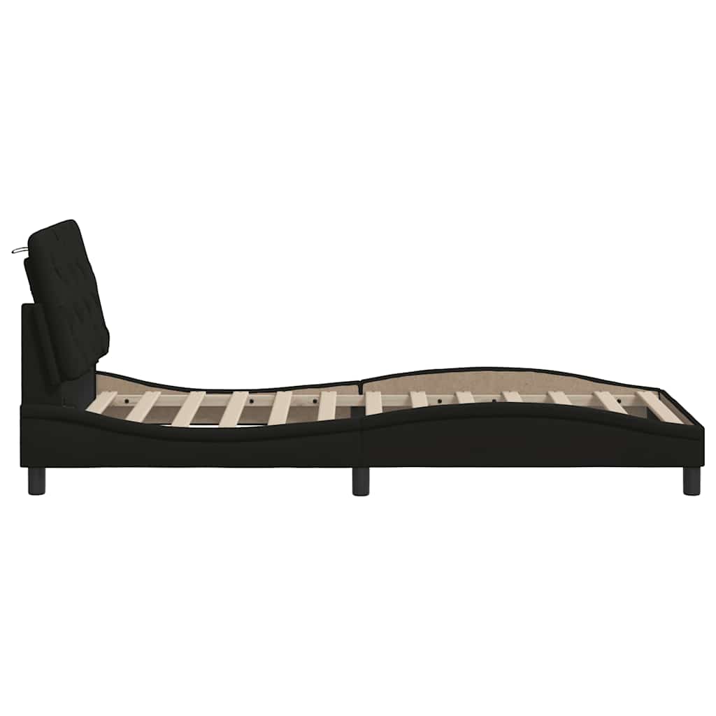 LED bed frame without mattress, black, 80x200 cm, fabric