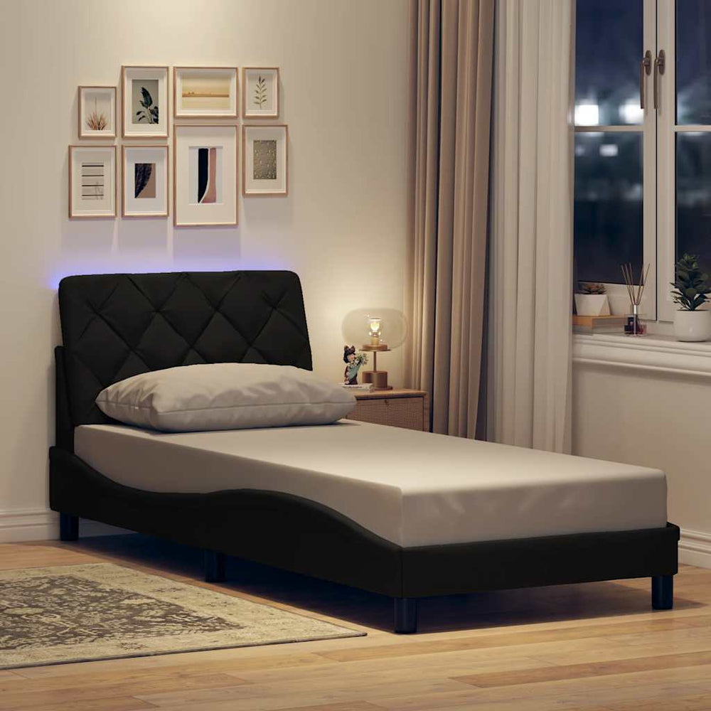 Lovos rėmas su LED be čiužinio, juodas, 80x200 cm, audinys