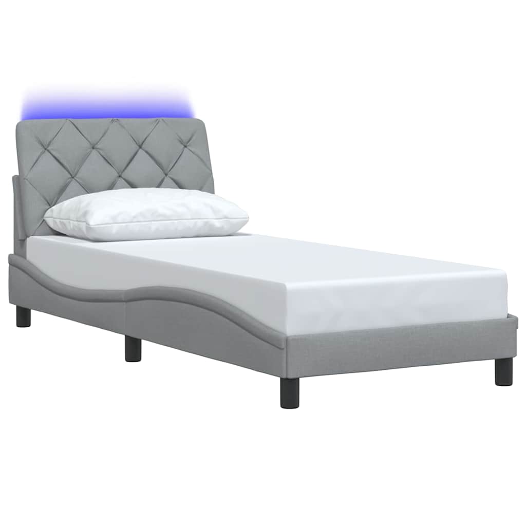 Lovos rėmas su LED be čiužinio, šviesiai pilkas, 90x190 cm